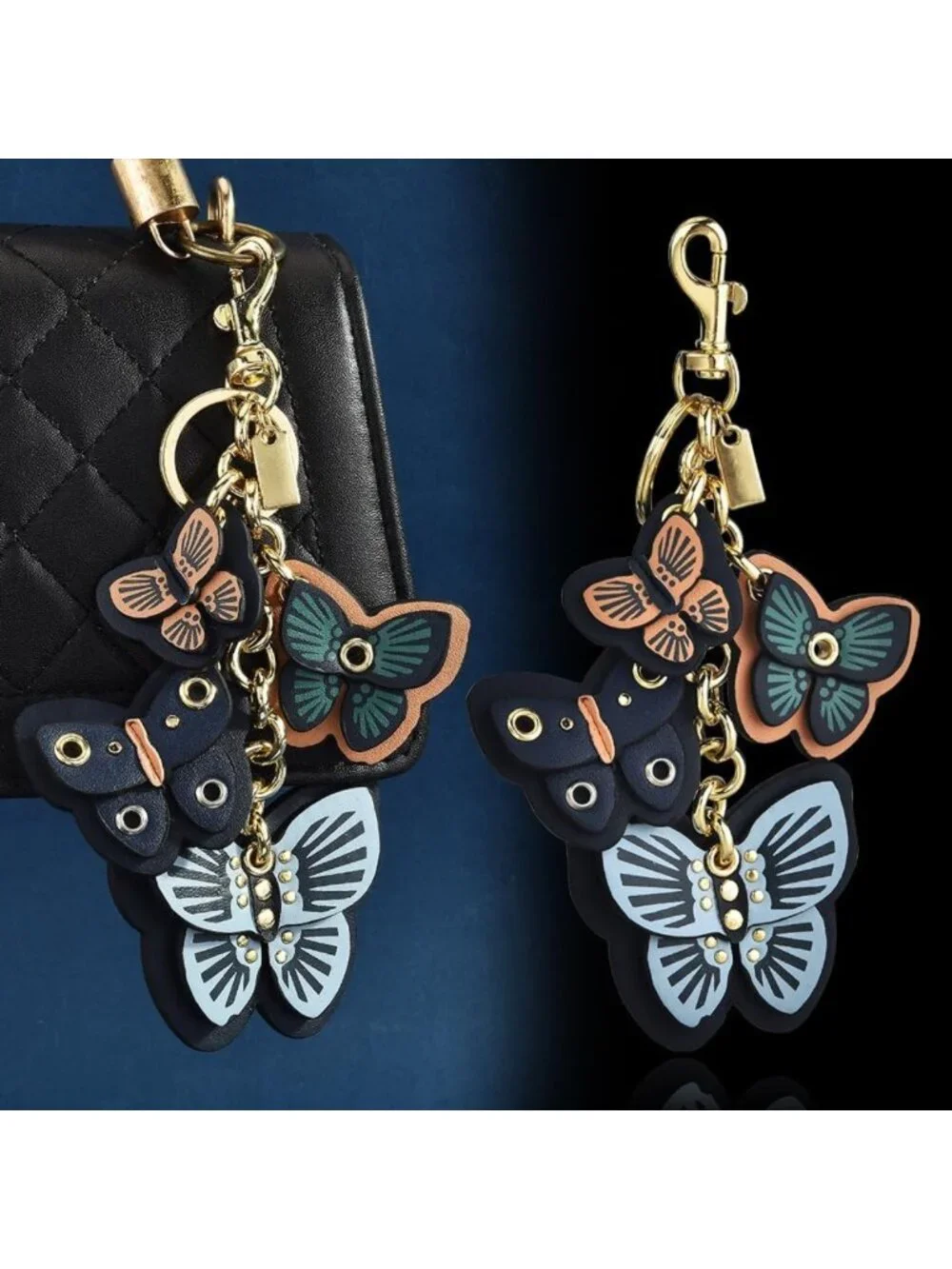 Chic Leather Butterfly Bag Charm | Stylish Purse Keychain for Handbags